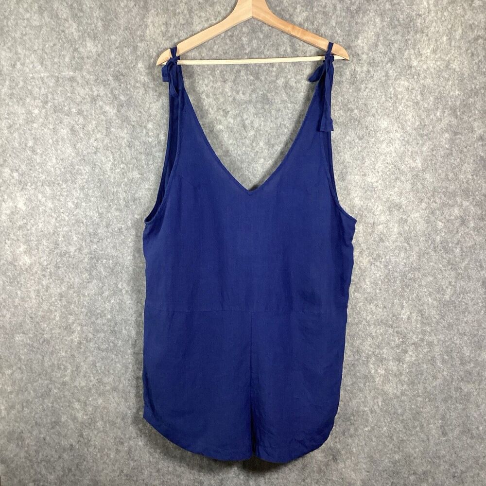Fordays Womens Sz XL Jumpsuit Romper Blue 100% Linen Organic Cotton Lounge Cozy